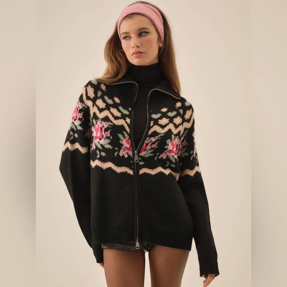 For Love & Lemons Ski Lodge Zip-Up Sweater - Picture 1 of 5